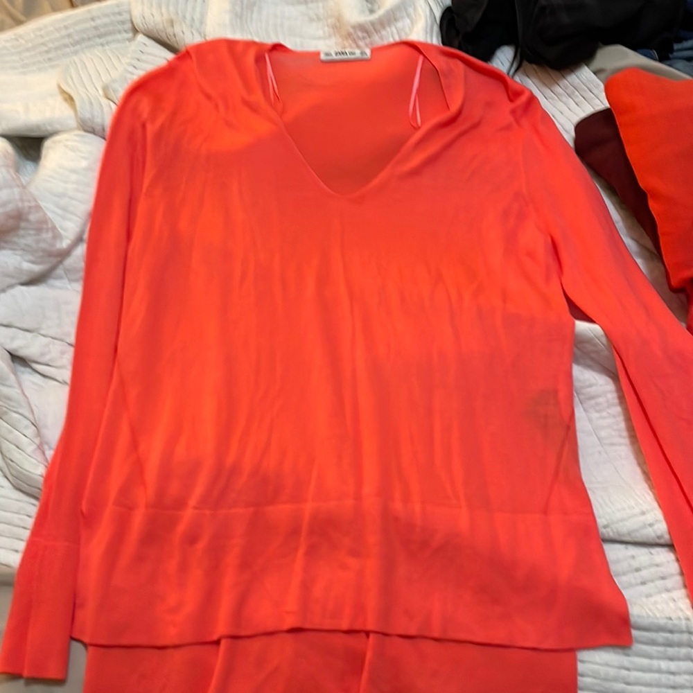 Zara Knit Blouse Long Sleeve Large Neon Style